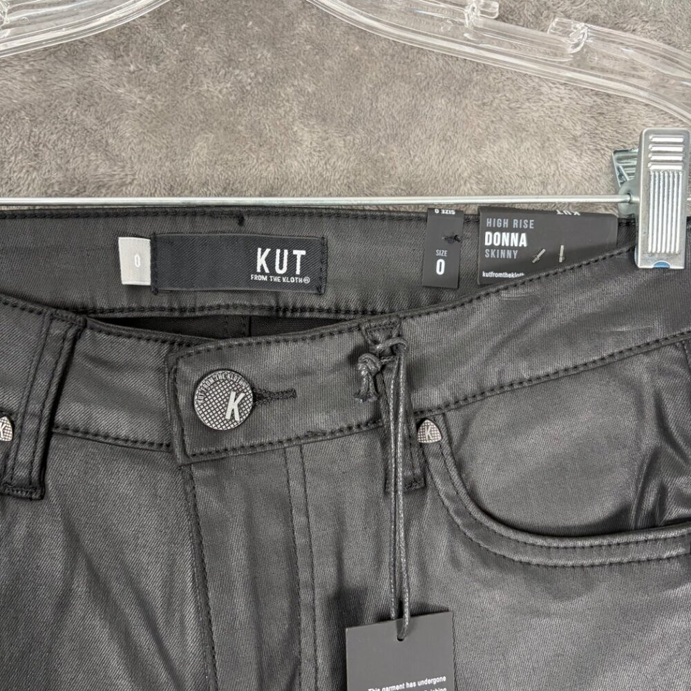 KUT From The Kloth Donna Skinny Jeans Women's 0 Black High Rise Waxed Y2K Grunge - Picture 3 of 8